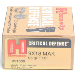 Hornady Ammo 9X18 Makarov 90 Grain FTX (Flex Tip) Critical Defense (25)