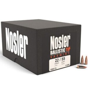 Varmageddon™ 22 Caliber 53gr Tipped Bullet (100ct)Nosler's Varmageddon™ bullets are designed in both Hollow Point and Tipped variants, designed for optimum expansion and flight characteristics. The bullet jacket has been engineered for violent expansion, and the special lead alloy and copper alloy components combine together to create the best Varmint bullet we have to offer. Minimum Velocity: 1600 fps Maximum Velocity: Unlimited Bullet Info