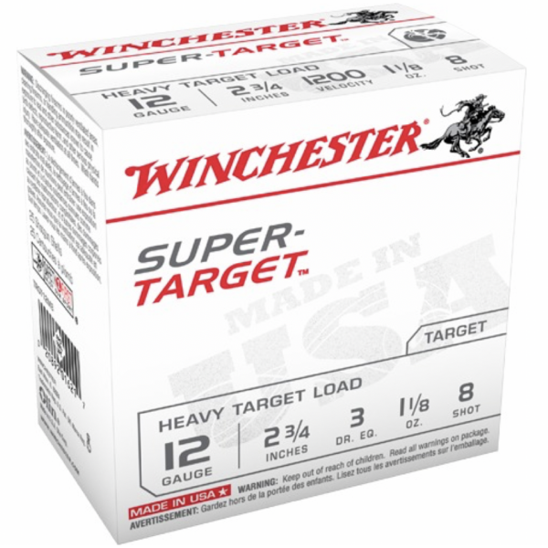 Winchester Shotshell Ammo 12 Ga 1 1/8 Oz #8 2 3/4" 3Dr Super Target 1200 Fps (25)