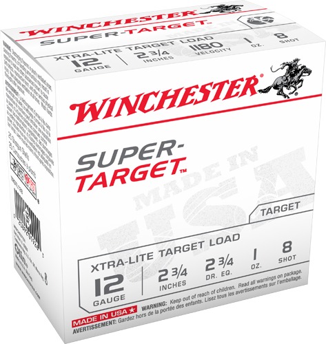 Winchester Shotshell Ammo 12 Ga 1 Oz. #8 2 3/4" Super Target 1180 Fps (25)