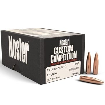 Nosler .224 / 22 77 Grain Hollow Point Boat Tail Custom Competition (100)